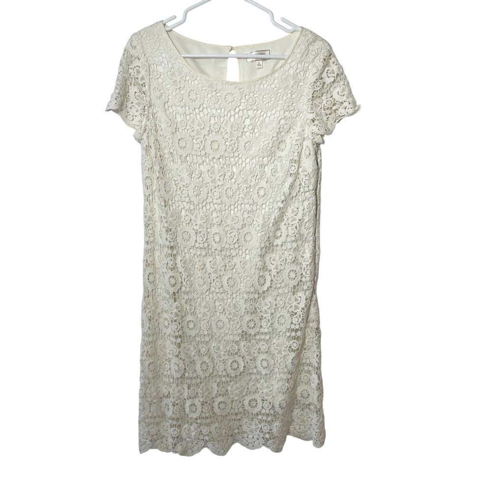 Moulinette Soeurs‎ Anthro Horkelia Lace Shift Dress White 4 Short Sleeve Lined